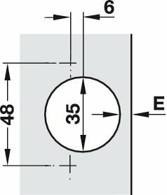 Softclose scharnier met excenterschroef, inliggend technische tekening