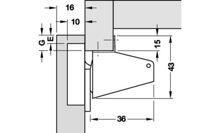 Klepscharnier zonder plug/met veer 16mm